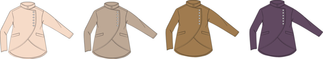 Stylish coat illustrations in various colors, perfect for fashion designs, clothing, apparel, and design concepts