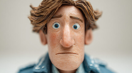A sculpted individual with a look of concern and apprehension on his face, evoking contemplation