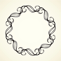 Old cute romantic book ribbon bow swirly tag swoosh element isolated on white paper card backdrop. Freehand black ink pen outline drawn curly corner sketchy in artistic rustic curlicue scrawl style