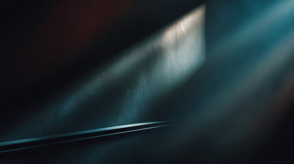 Atmospheric capture of a beam of light illuminating a dark interior, the interplay of light and shadow, creating a sense of mystery and depth. The scene is both simple and striking.