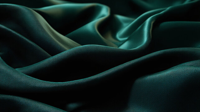 A close-up shot of a luxurious teal silk fabric, with elegant folds and waves