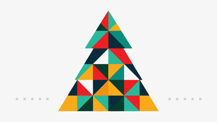 Abstract geometric christmas tree design featuring a mosaic of colorful triangles on a white background