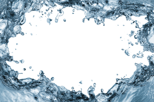 Close up view of rippling water with visible droplets and a dark central void area