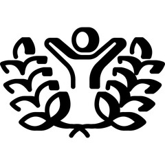 Winner person with laurel wreath icon, success and recognition