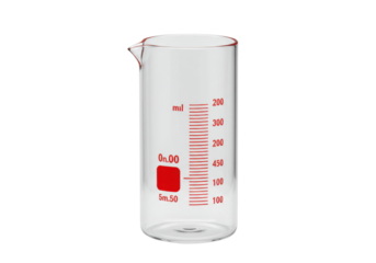 Isolated laboratory graduated glass beaker measures liquid volume for chemistry research