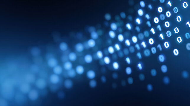 Abstract futuristic technology background with dynamic flow of blue glowing digital binary code. sophisticated representation of data, information, and internet
