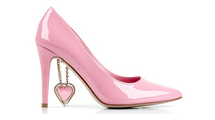 pink high heels with hear chain isolated on the white background 