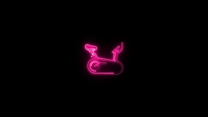 Pink neon exercise bike icon glowing on black background abstract fitness concept motion graphic animation - Powered by Adobe