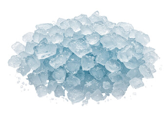 Isolated heap of rough, fractured blue ice crystals, crushed ice, refreshing summer drink additive