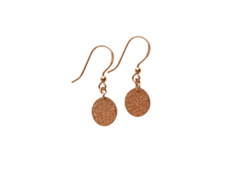 Isolated gold-tone hammered disc earrings on hooks, drop earrings, fashion jewelry