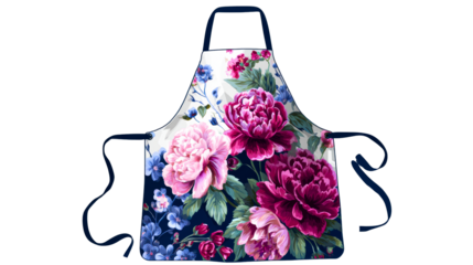 Floral patterned apron with pink and purple peonies