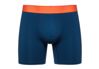 Isolated navy-blue underwear with orange waist elastic band, male comfortable underpants on display
