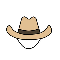 Flat vector set of cowboy and western themed elements such as hat, boots, sheriff badge, horse, revolver, saloon sign, cactus, and bandana in minimal rustic style for wild west design projects