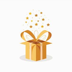 Printan open gift box with small golden stars floating out of it