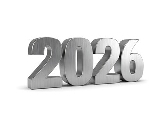 Metallic silver numbers "2026" displayed against a white background, representing the year.