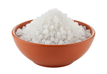 Isolated bowl of large crystal salt, culinary additive and seasoning for food preparation