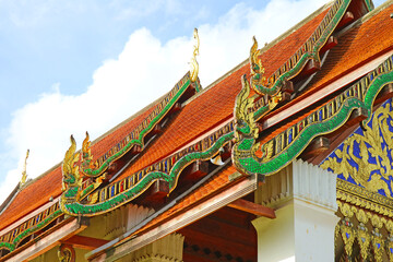 Gorgeous Naga's Head Shaped Lower Finial of Buddhist Temple Called Hang Hong of Wat Phra That Chang Kham Worawihan, Nan Province, Northern Thailand
