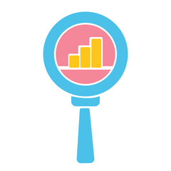 Flat vector icon of magnifying glass with chart symbolizing business analytics, data research, financial growth, and performance insight. Perfect for web, app, marketing, and infographic design.
