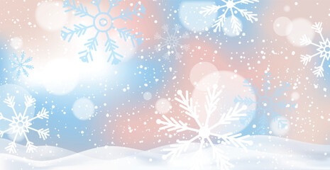 White falling snow, big snowdrifts, different snowflakes, festive Christmas background - Vector illustration