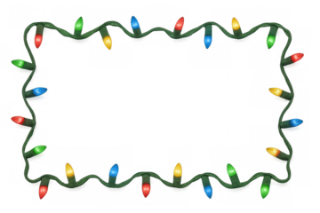 Christmas string light frame creating a festive border with colorful bulbs on transparent background