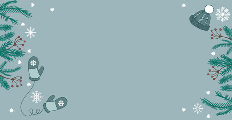 Hat and mittens in New Year's entourage - Vector illustration