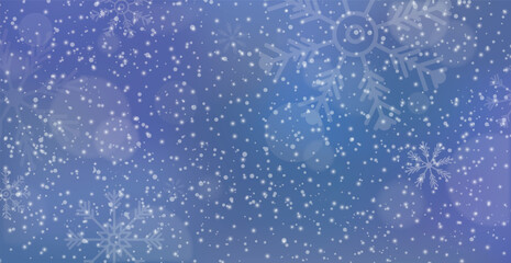 White falling snow, big snowdrifts, different snowflakes, festive Christmas background - Vector illustration