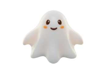 Isolated cute Halloween ghost, spooky character with smile, Kawaii spooky, cheerful ghoul