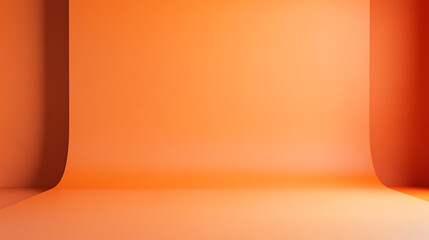 An illuminated tangerine hued space, blending wall and floor seamlessly. The solid color gradient creates depth, casting soft shadows for a simple, contemporary aesthetic.