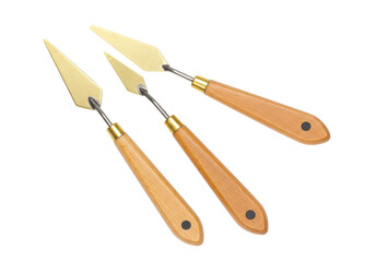Isolated artist's palette knives, painting tools with wooden handles for arts and crafts