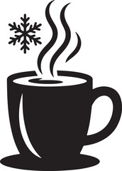 Steaming hot chocolate mug with snowflake symbol illustration