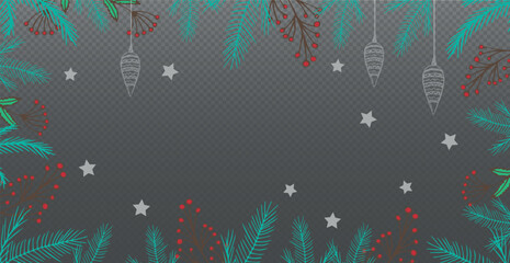 Panoramic Festive New Year Christmas Web Template for Postcard, Advertising No Background - Vector illustration