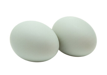 Isolated pair of blue eggs sitting next to each other, perfect for spring, Easter concepts