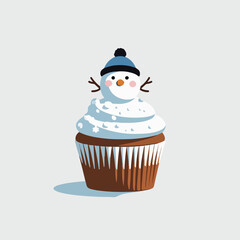 a tiny snow sprite sitting on top of a cupcake with snow frosting