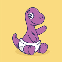 Cute Purple Baby Dinosaur Sitting Cartoon Vector
