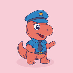 Cute Dinosaur Police Officer Cartoon Vector Illustration