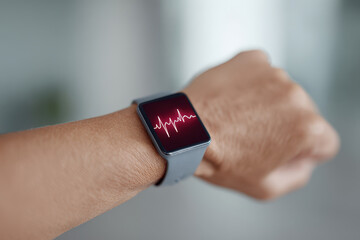 Smartwatch fitness wearable heart pulse health tracking wrist screen data appear