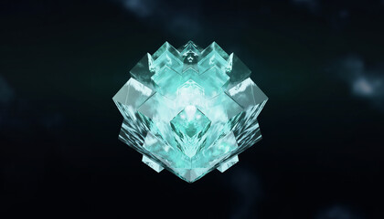 Close-up shot of a large teal gemstone on a dark background with cinematic lighting.