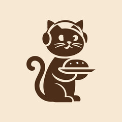 a cat with a Bluetooth headset holds a delicious dish