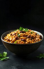 Savory Pilaf with Beans and Crispy Onions