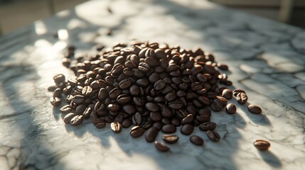 Dark Roasted Coffee Beans on Polished Marble
