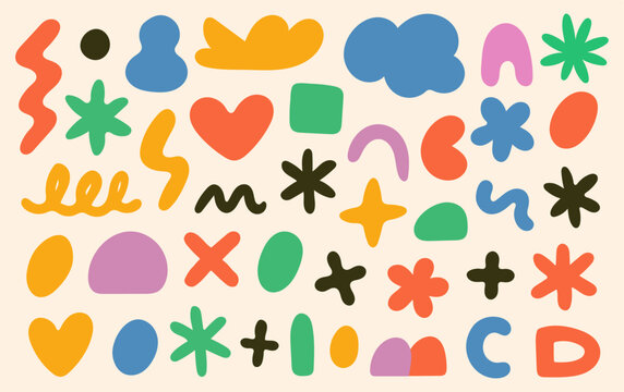 Abstract Playful Pattern with Hand Drawn Colorful Shapes and Minimal Modern Style