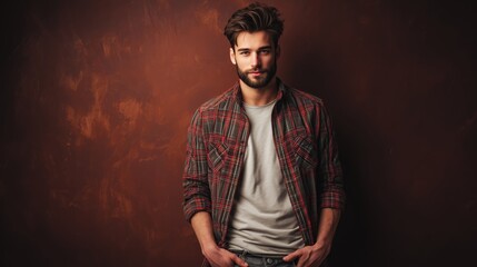 Fototapeta premium Confident Young Man in Casual Outfit on Warm Background