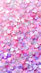 Obraz premium Sweethearts Shower: A romantic mosaic of heart-shaped confetti, in shades of pastel pink and lilac, creates a soft and dreamy ambiance, perfect for expressing love and affection. 