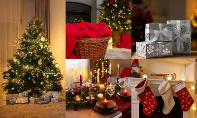 Christmas atmosphere. Collage of different holiday-themed photos