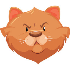 Close Up Of A Cartoon Brown Cat Face With Green Eyes And An Angry Expression On A Transparent Background