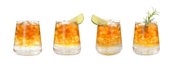 Iced coffee drinks isolated on white, set