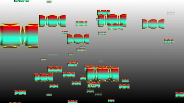 Floating red-blue elements forming digital wave pattern on metallic background