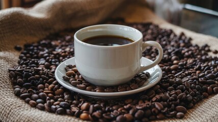 Fototapeta premium cup of coffee with beans