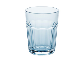 Isolated pale blue faceted drinking glass, empty and clean, kitchenware, modern glassware
