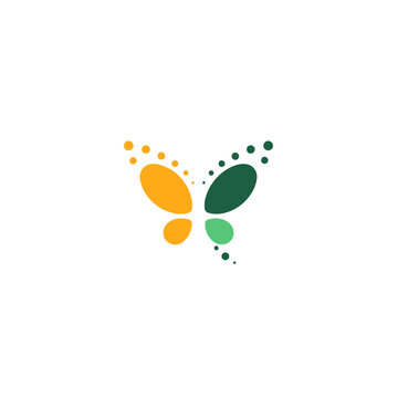 Abstract Dotted Butterfly Logo Graphic Design with Orange and Green Circles - Modern Nature Symbol Concept